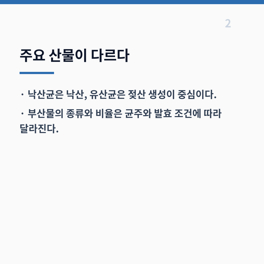 낙산균과 유산균의 차이는 대사 산물·산소 조건·서식 구간에서 갈린다 카드뉴스 3장